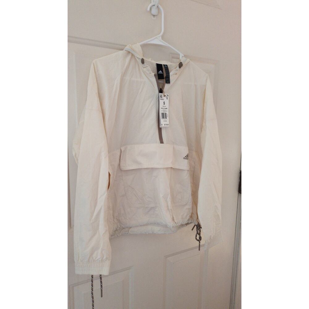 Adidas Women's Utility Anorak Cream, NWT, Hood, Pocket, Sporty, Athleisure